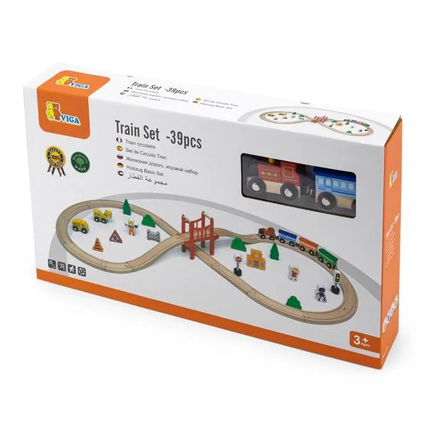 Іграшкова залізниця Viga Toys дерев'яна 39 елементів 106х16х14 см різнокольорова