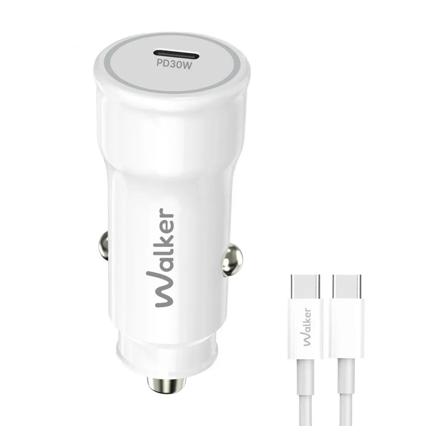 Автомобільний зарядний пристрій WALKER 30W Type-C 1м білий
