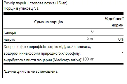 Жидкий хлорофіл Swanson 100мг 473мл з люцерни та шовковиці.