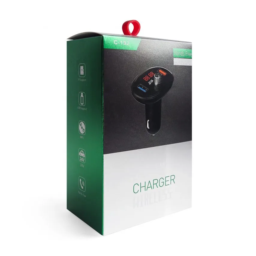 FM-трансмітер Bluetooth 2USB 1A 3.1A пластик чорний