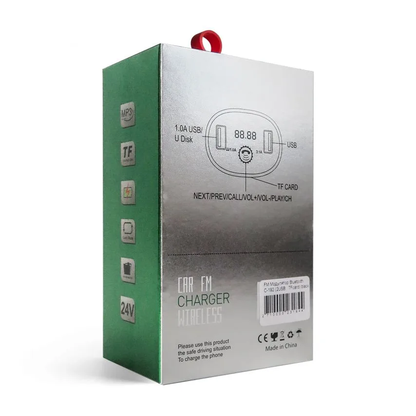 FM-трансмітер Bluetooth 2USB 1A 3.1A пластик чорний