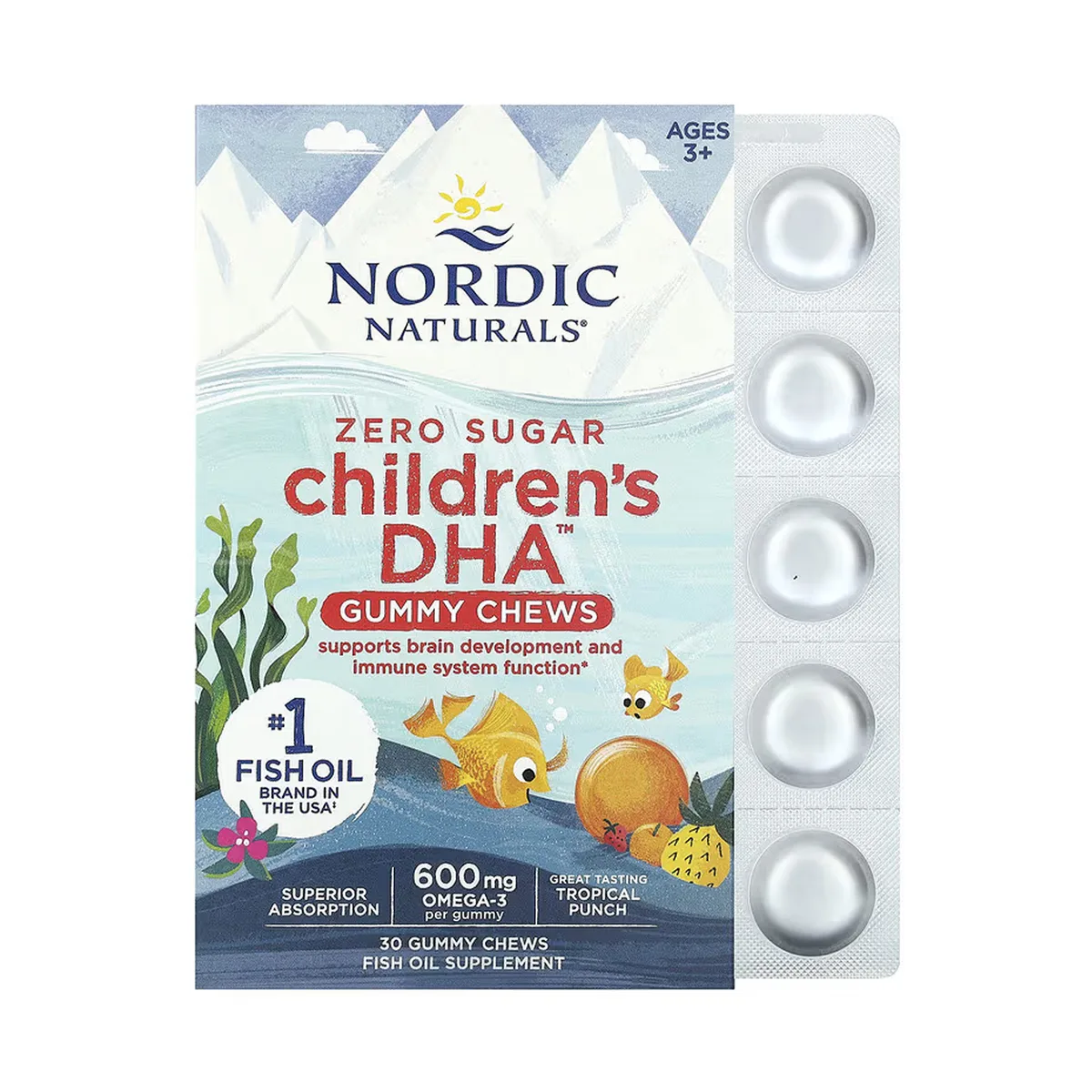 Nordic Naturals Children's DHA 30 жувальних цукерок без цукру тропічний пунш