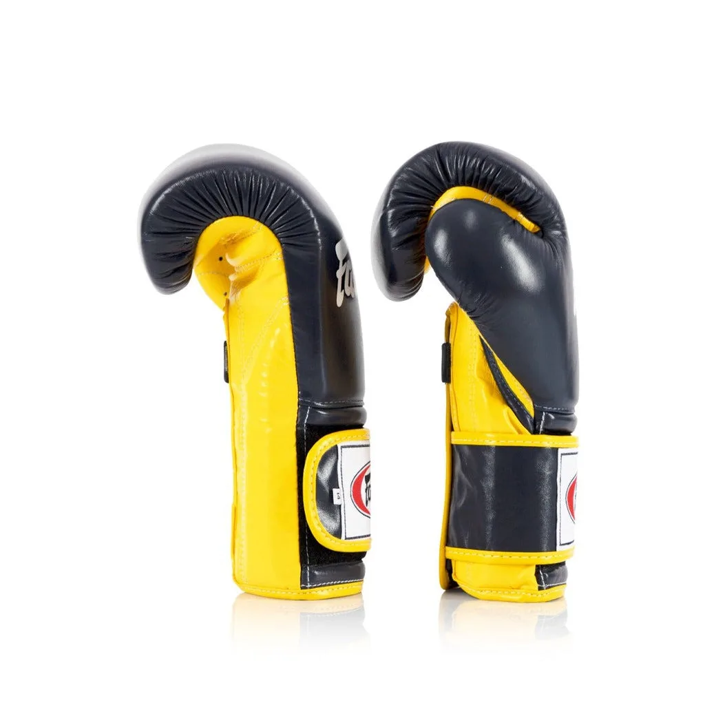 Боксерські рукавиці Fairtex натуральна шкіра 10 унцій сині жовті