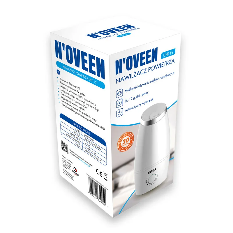 Ультразвуковий зволожувач Noveen 3,5 л 18х18х31 см Білий