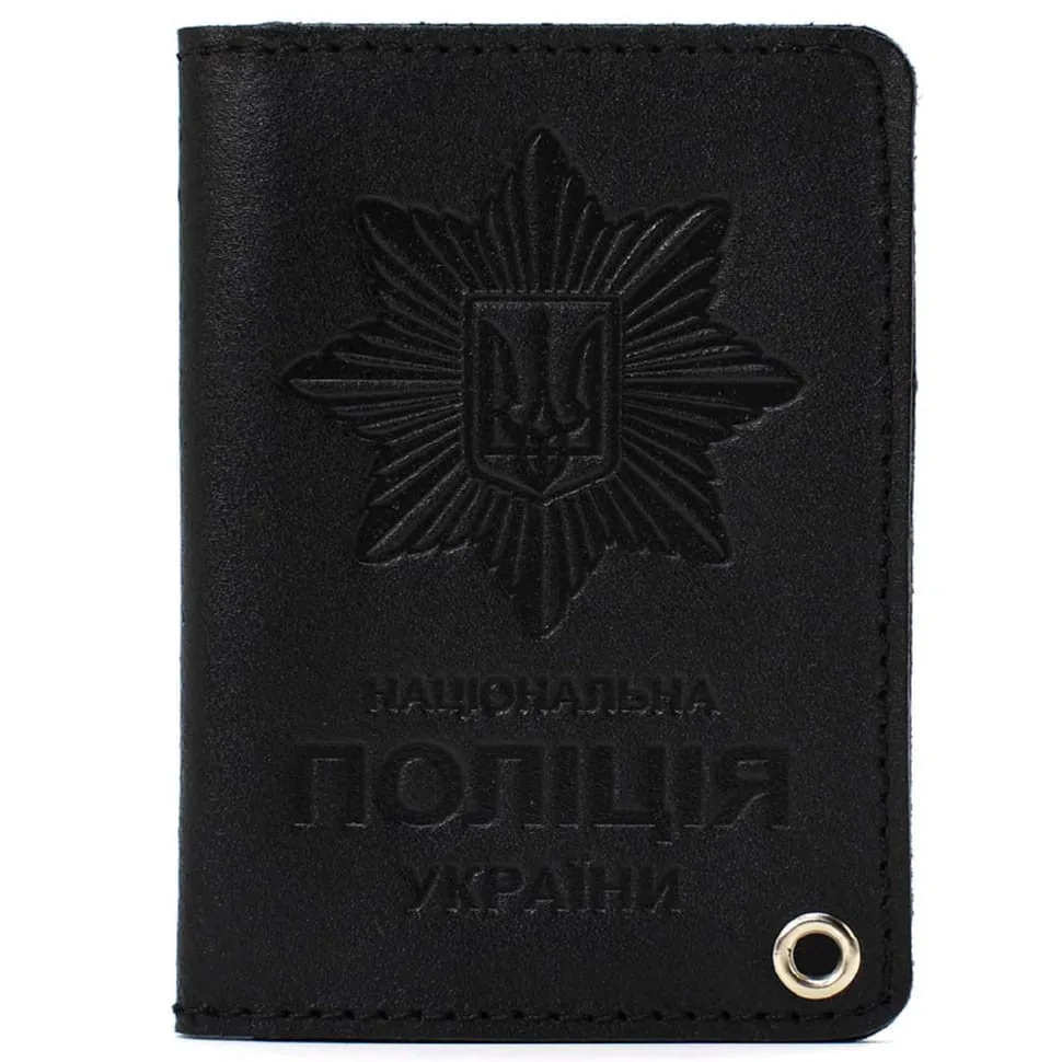 Обкладинка для посвідчення Поліція України Limary чорна шкіряна мінімалістична для документів унісекс