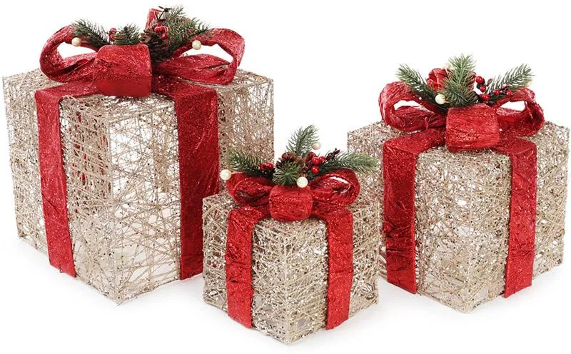 Набір подарункових коробок з LED-підсвіткою New Year Gifts шампань 3 шт