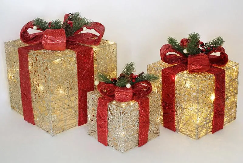 Набір подарункових коробок з LED-підсвіткою New Year Gifts шампань 3 шт