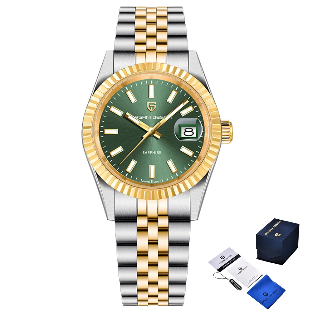 Pagani Design механічні годинники сталеві 39 мм сріблясті золоті зелені