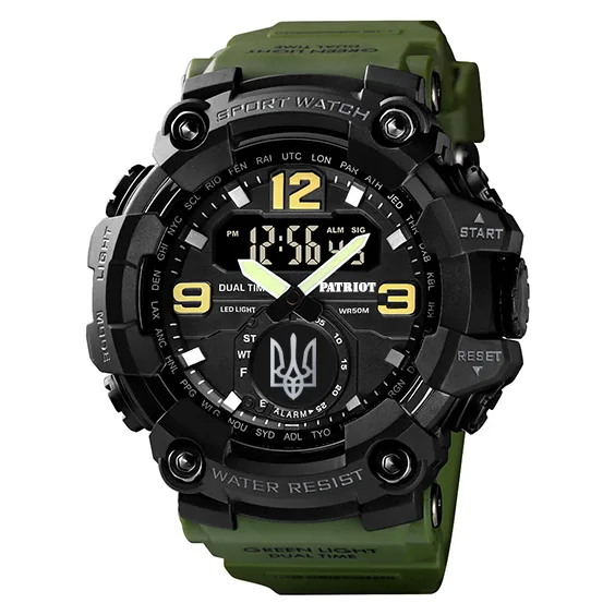 Годинники наручні Patriot полімер чорні каучук болотний 50 м