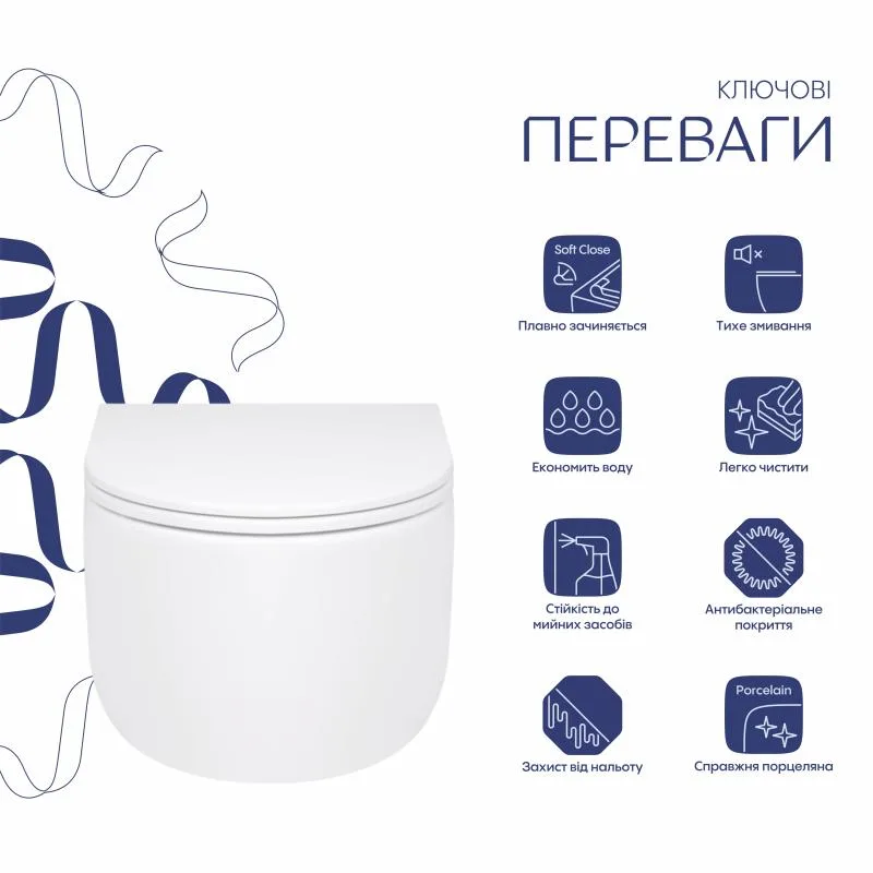 Підвісний унітаз Qtap Taurus безободковий керамічний 490x360x380 мм білий