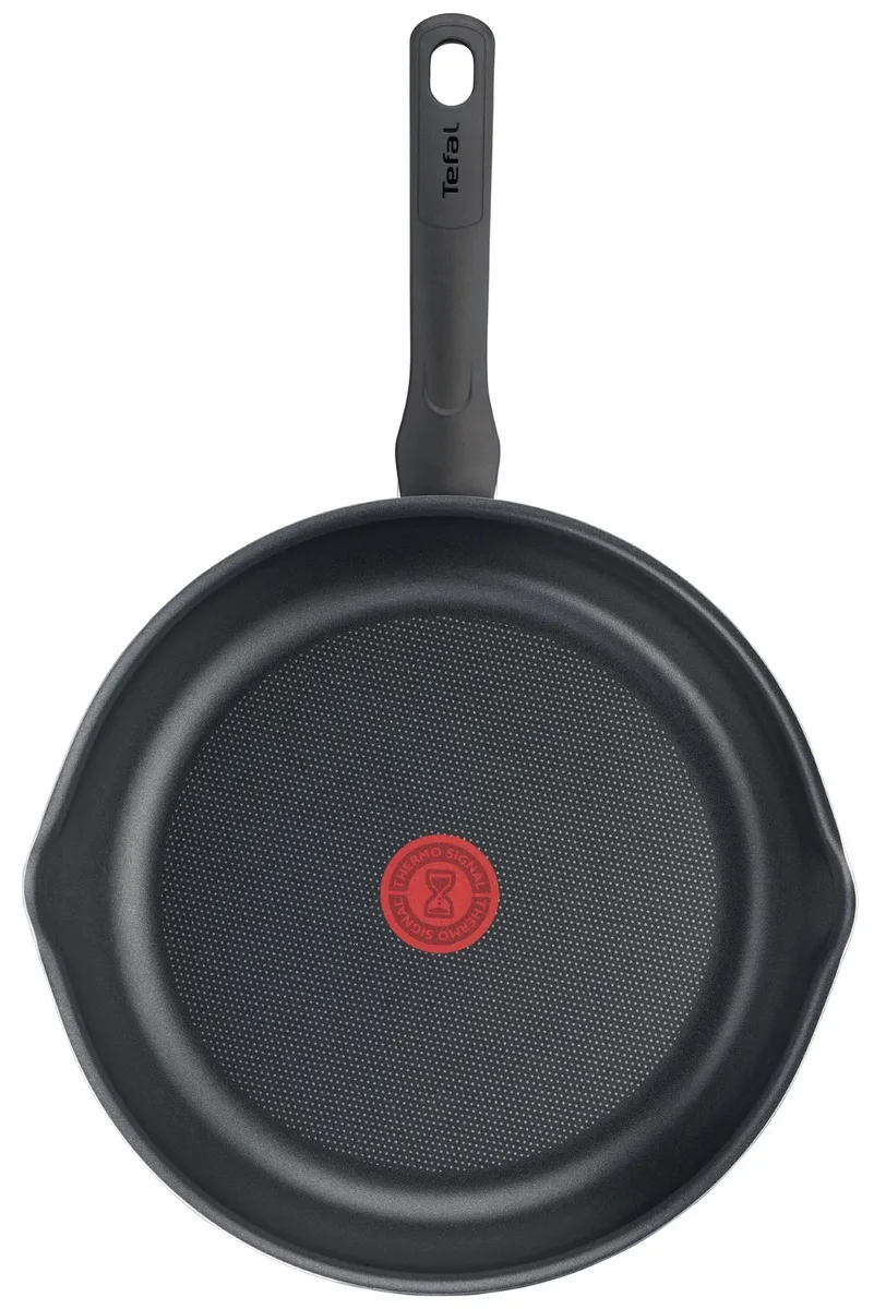 Сковорода з кришкою Tefal Day by Day, діаметр 28 см, алюмінієва, з бакелітовою ручкою та скляною кришкою, чорного кольору.