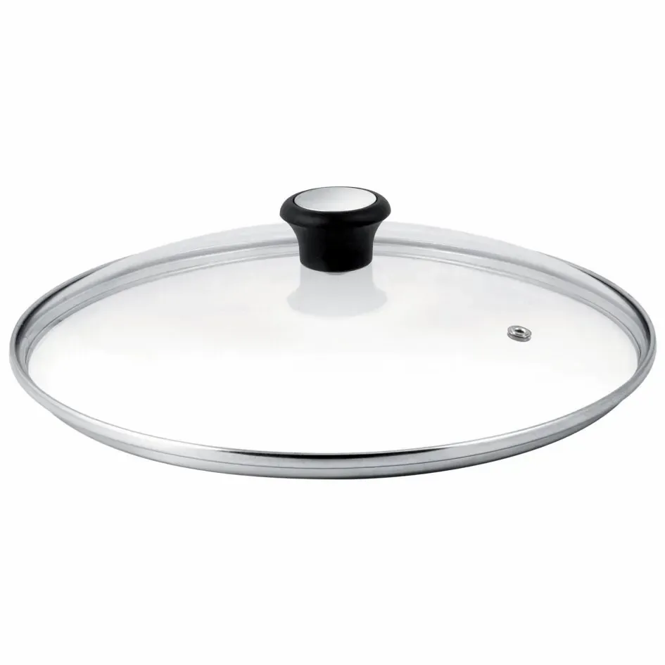 Сковорода з кришкою Tefal Day by Day, діаметр 28 см, алюмінієва, з бакелітовою ручкою та скляною кришкою, чорного кольору.