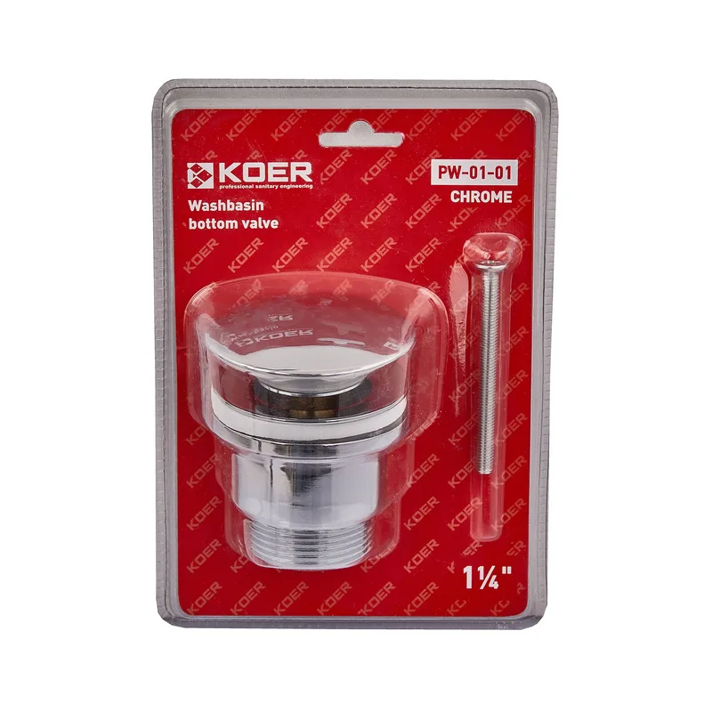 Донний клапан Koer латунь 1 1/4" хром універсальний з переливом Click-Clack