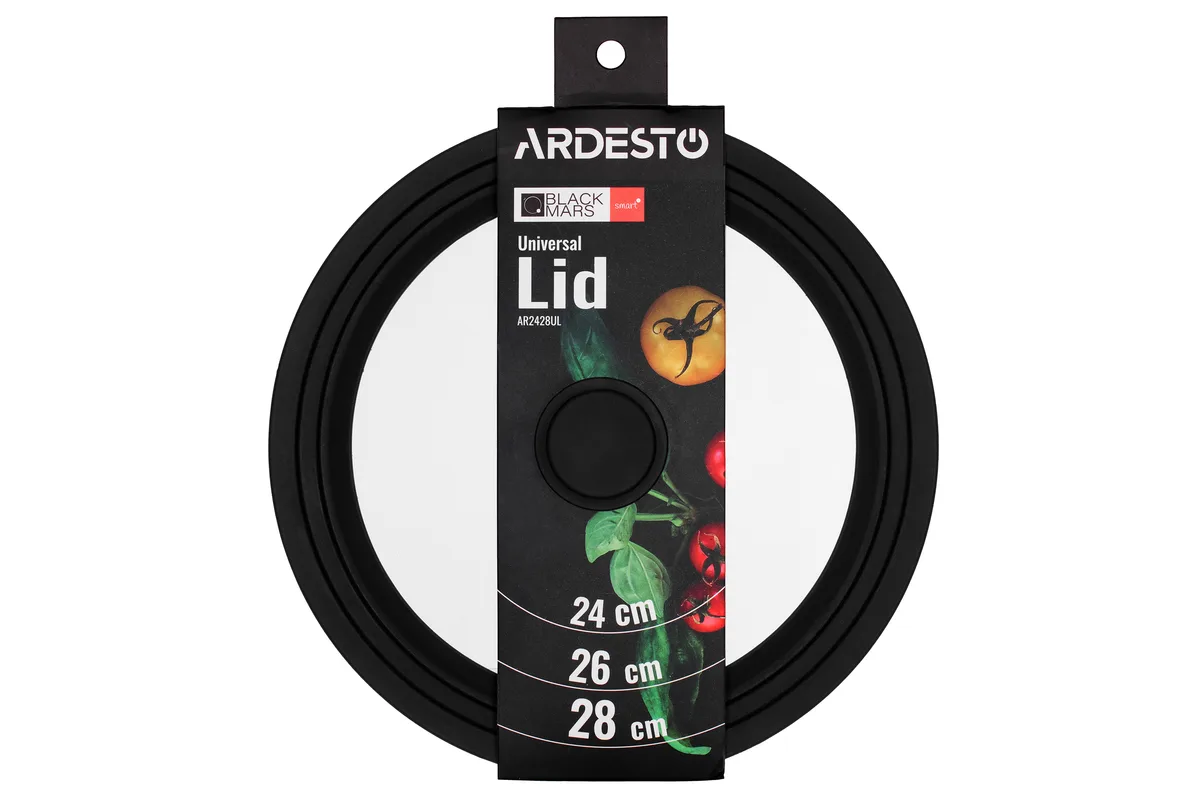 Универсальная крышка ARDESTO Black Mars, Smart, размер 24х26х28 см, из термостойкого стекла и силикона