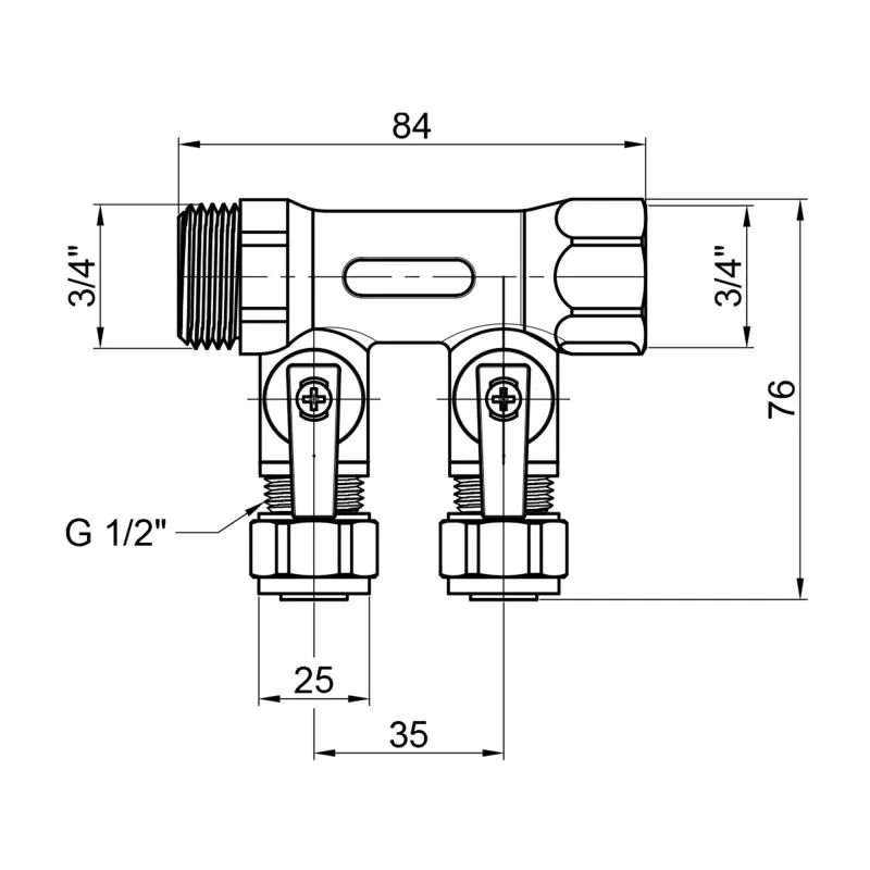Колектор розподільний SD Plus SD231W2 3/4" 2 виходи латунь 84х76х34 мм