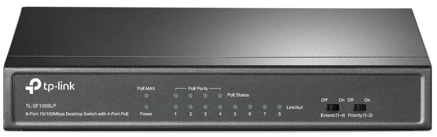 Комутатор TP-LINK TL-SF1008LP, 8x1FE (4xPoE), 41Вт, Некерований