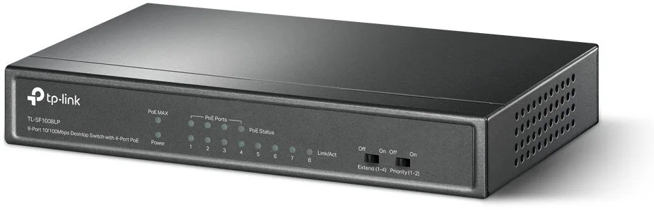 Комутатор TP-LINK TL-SF1008LP, 8x1FE (4xPoE), 41Вт, Некерований