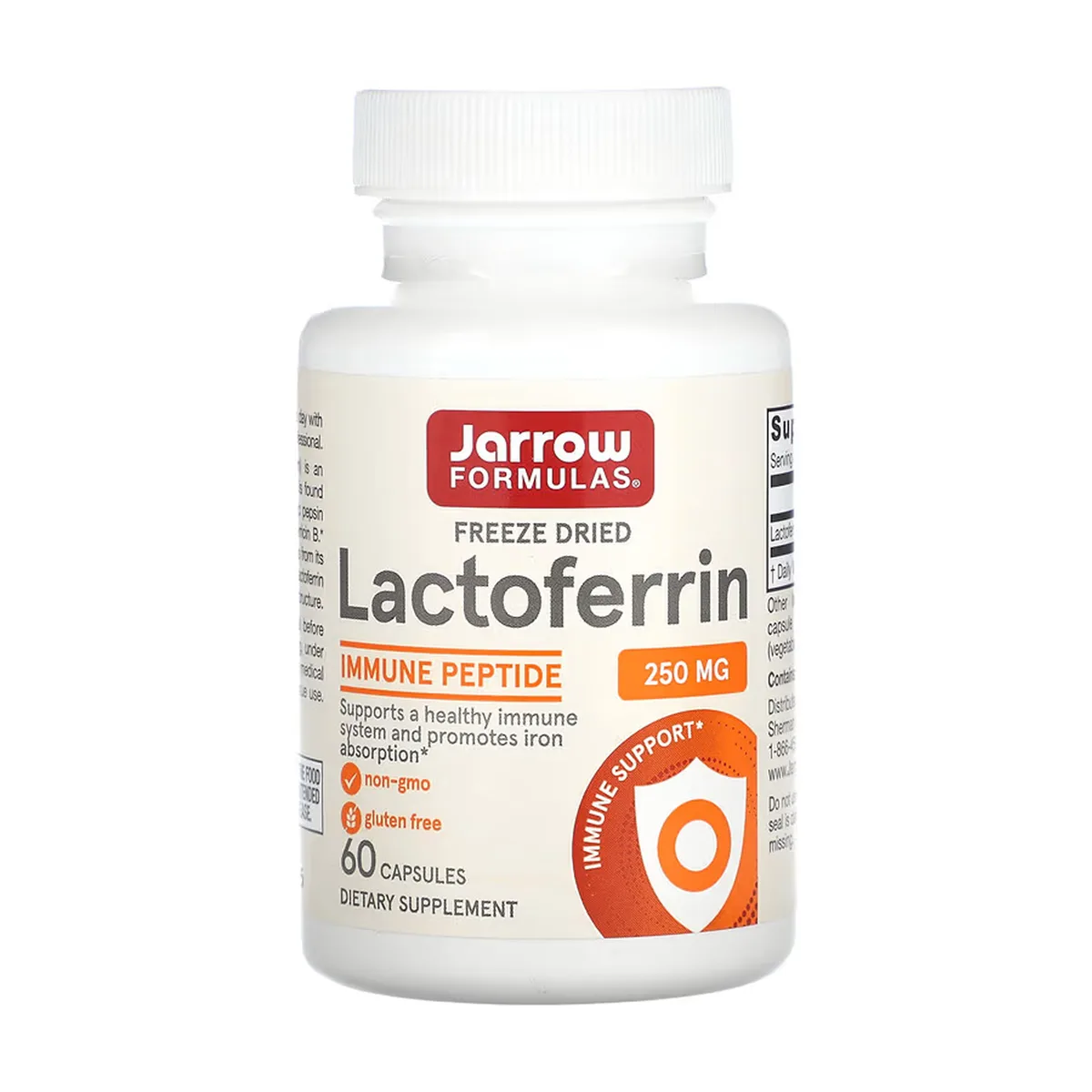 Лактоферрин Jarrow Formulas 250 мг 60 капсул без ГМО, без глютену.
