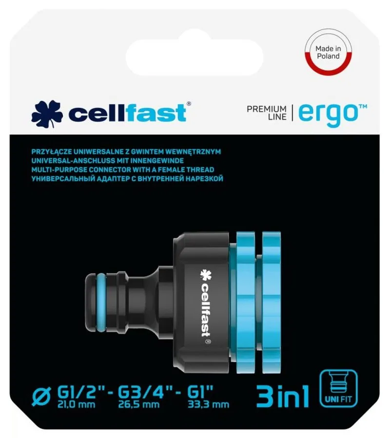 Адаптер для крана Cellfast ERGO 1/2, 3/4, 1' с внутренней резьбой (упаковка блистер)