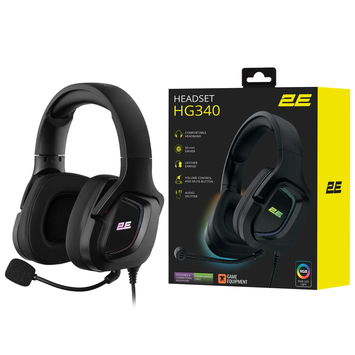 Игровая гарнитура 2E GAMING HG340, mini-jack/dual 3.5мм, RGB, 2м, черный