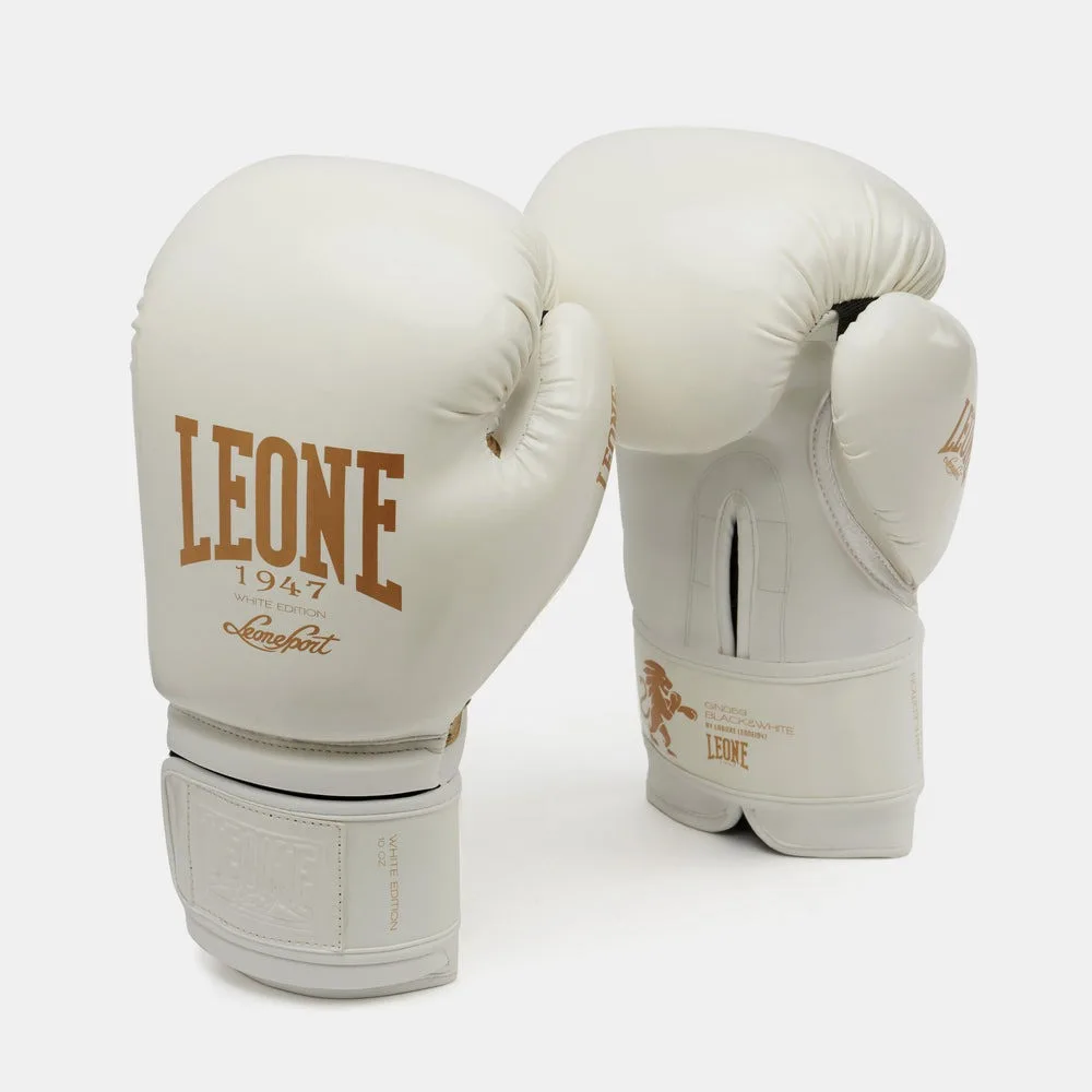 Боксерські рукавиці Leone штучна шкіра 16 унцій Білий/Золотий з капою