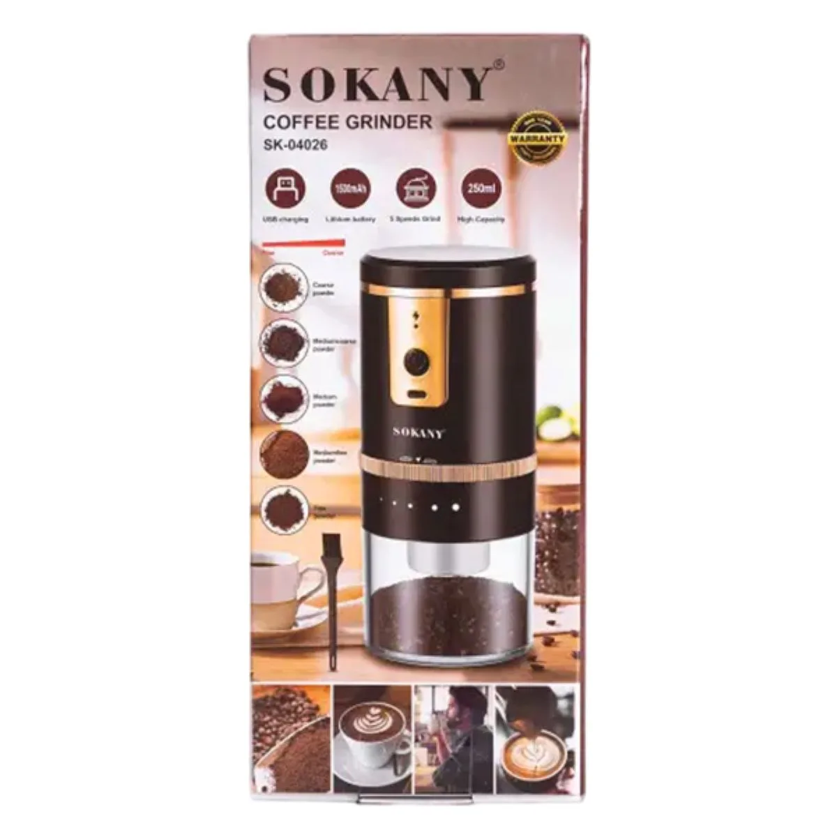 Кавомолка електрична Sokany пластикова 250 мл чорна