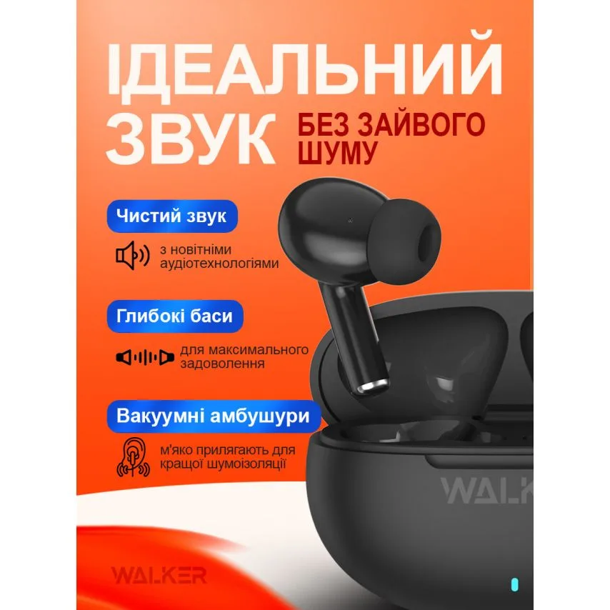 Навушники Bluetooth WALKER вакуумні чорні 13 мм з ENC