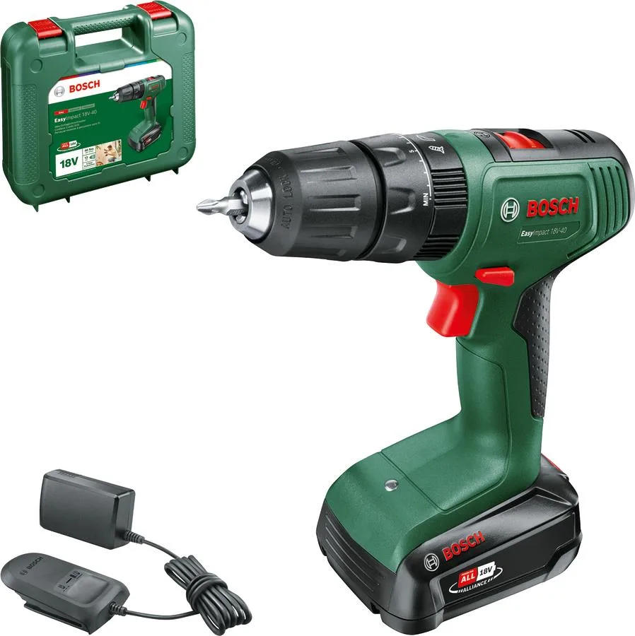 Акумуляторний дриль-шуруповерт Bosch EasyImpact 18В 20 крутящих моментів для дерева і металу швидкозажимний