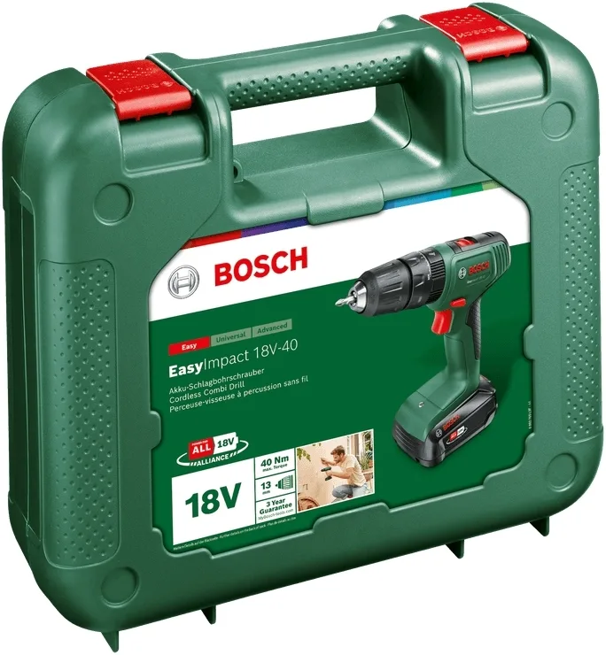 Акумуляторний дриль-шуруповерт Bosch EasyImpact 18В 20 крутящих моментів для дерева і металу швидкозажимний