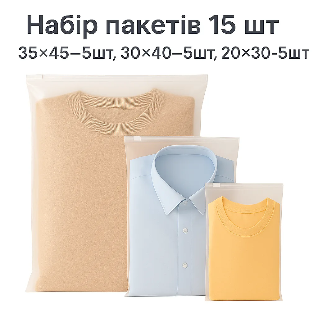 Набор пакетов для хранения LoveYouHome полиэтилен 15 шт 35х45 см 30х40 см 20х30 см матовый