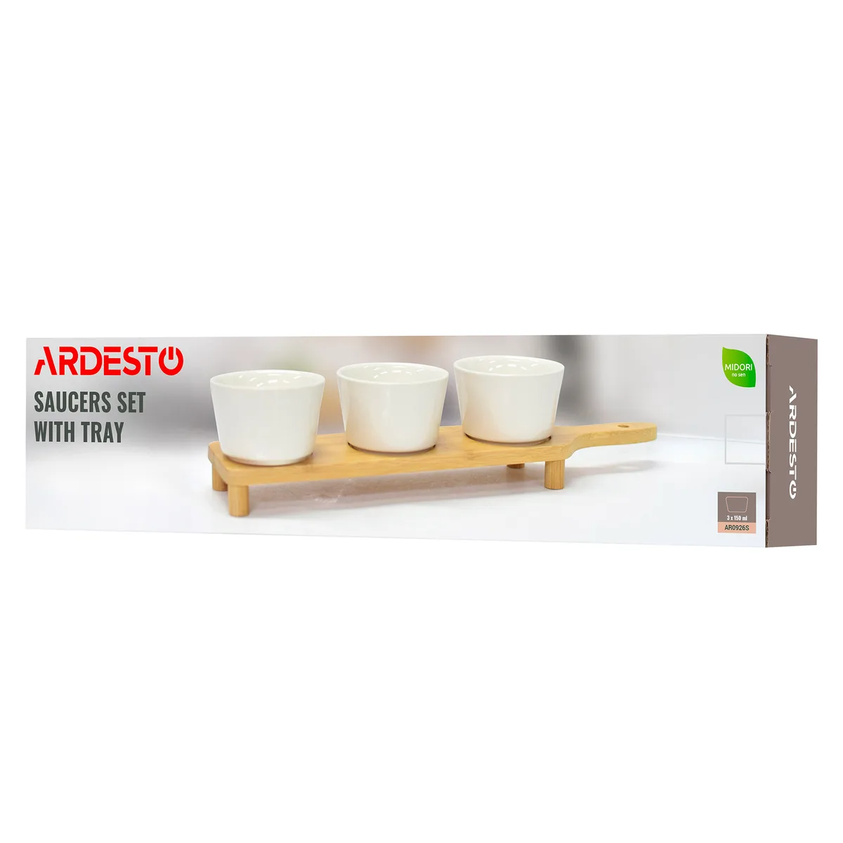 Соусники ARDESTO Midori 3 шт 150 мл фарфор бамбук с подставкой