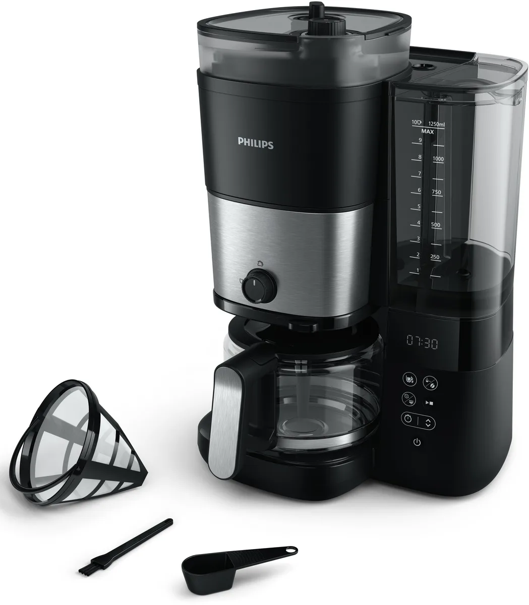 Кавоварка Philips універсальна Brew 1.25л: для зернової та меленої кави, з дисплеєм, функцією підігріву кавника та вбудованою каво