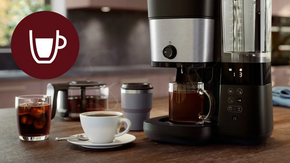 Кавоварка Philips універсальна Brew 1.25л: для зернової та меленої кави, з дисплеєм, функцією підігріву кавника та вбудованою каво