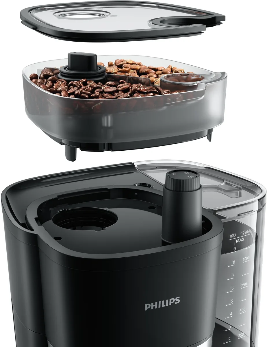 Кавоварка Philips універсальна Brew 1.25л: для зернової та меленої кави, з дисплеєм, функцією підігріву кавника та вбудованою каво