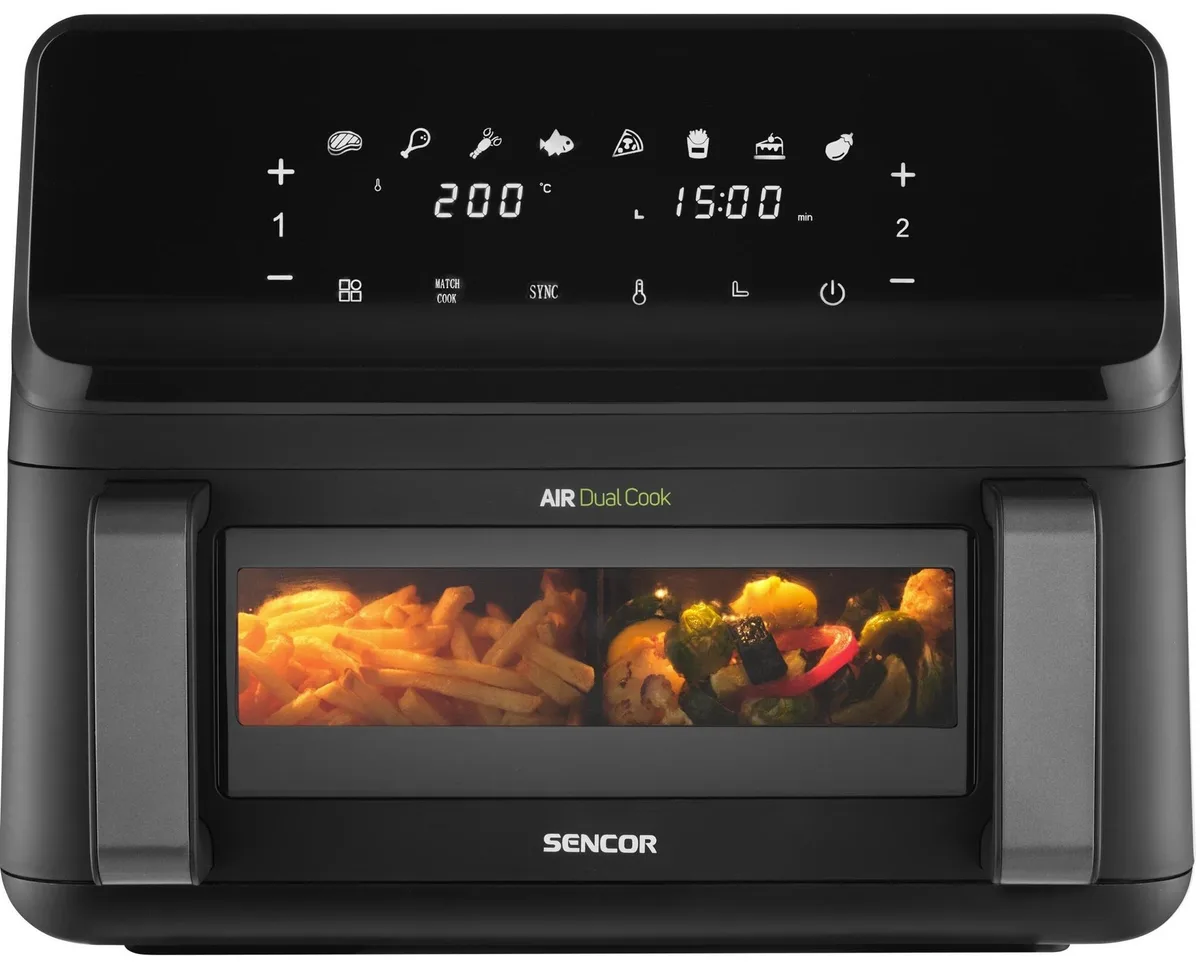Мультипіч Sencor Dual Vita Fryer, 2700Вт, 2 чаші по 4.5л, сенсорне управління, гриль, пластиковий корпус, чорний.