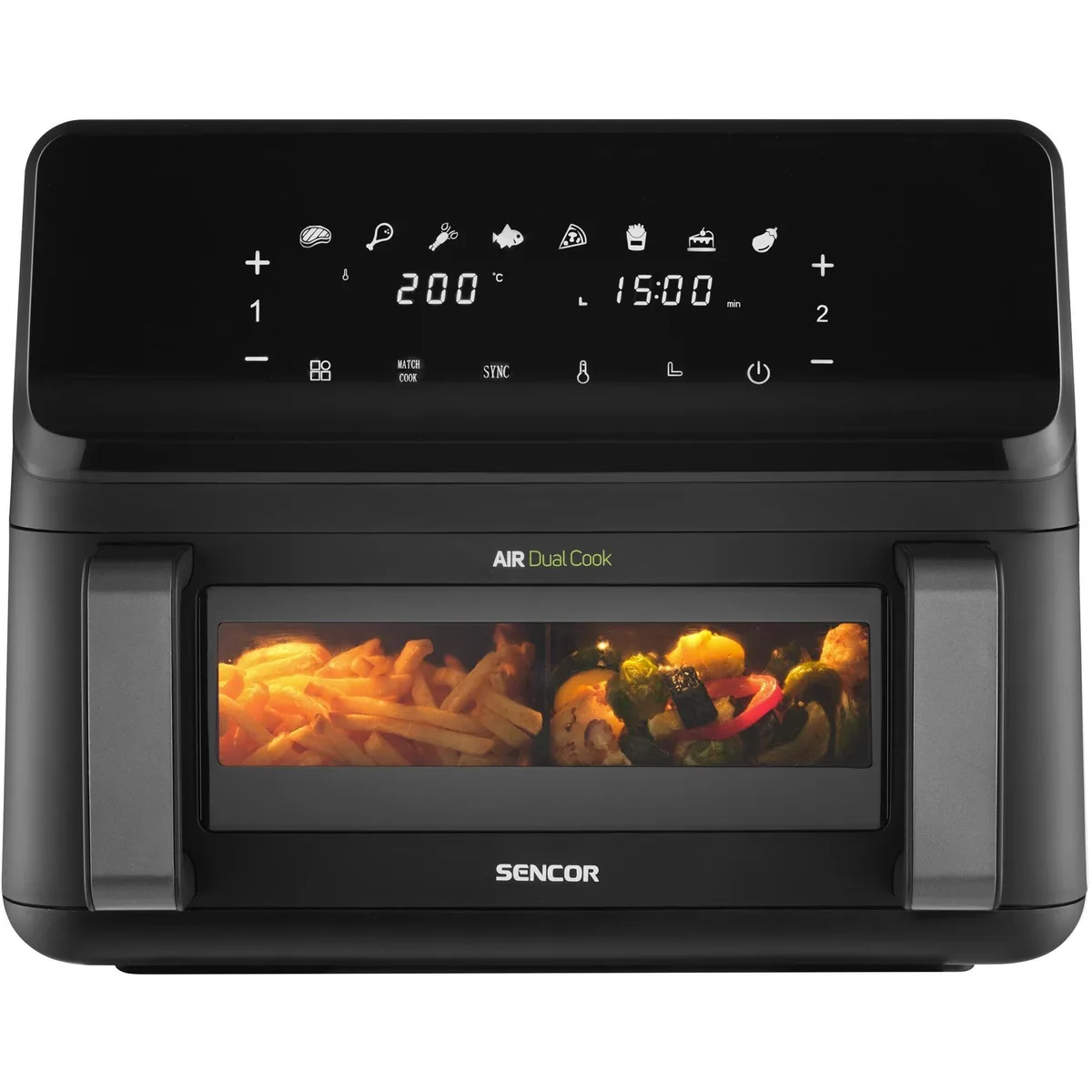 Мультипіч Sencor Dual Vita Fryer, 2700Вт, 2 чаші по 4.5л, сенсорне управління, гриль, пластиковий корпус, чорний.