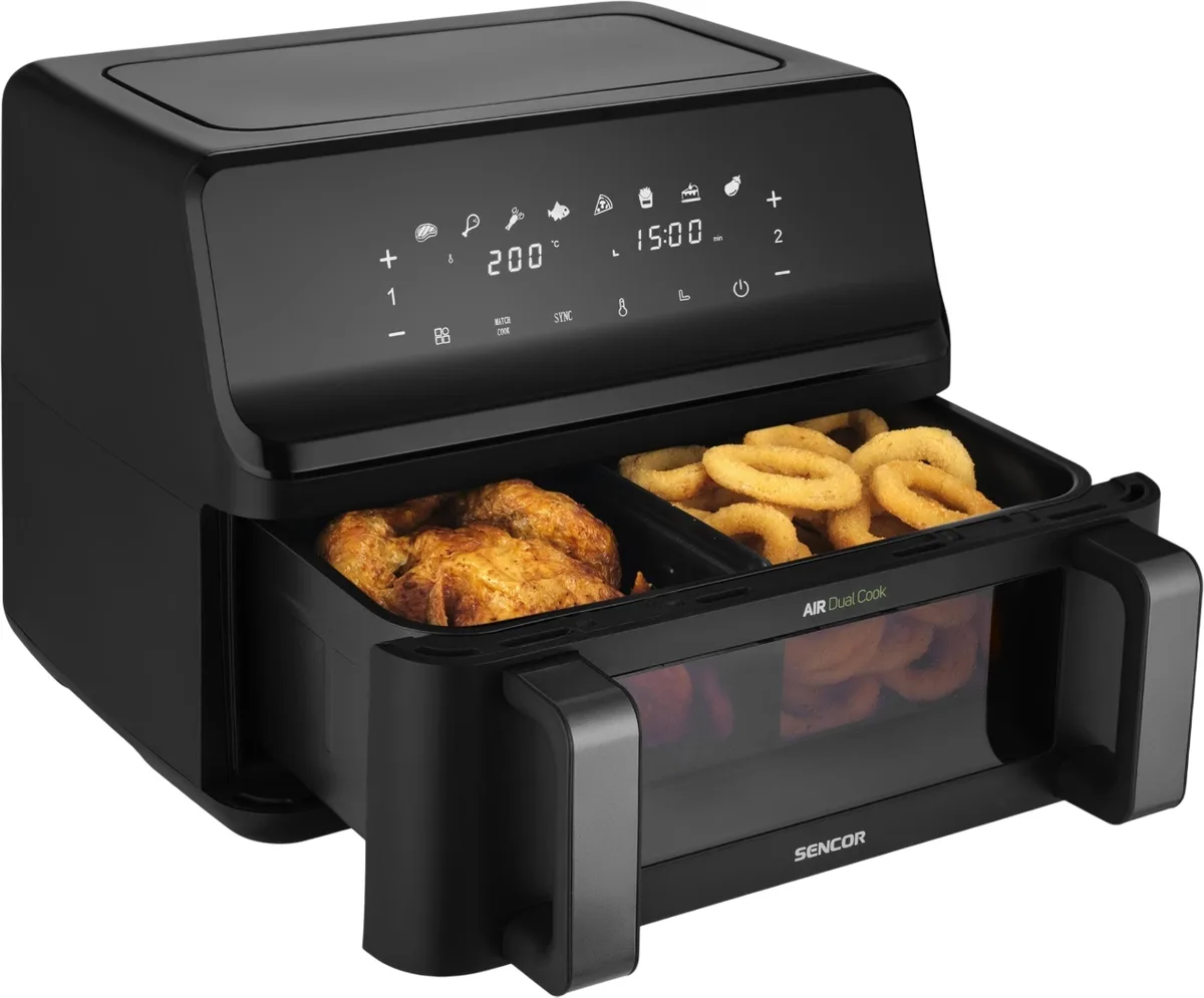 Мультипіч Sencor Dual Vita Fryer, 2700Вт, 2 чаші по 4.5л, сенсорне управління, гриль, пластиковий корпус, чорний.