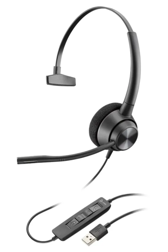 Компьютерная гарнитура моно On-ear Poly EncorePro 310, USB-A, всенаправленный, шумоподавление, черный.