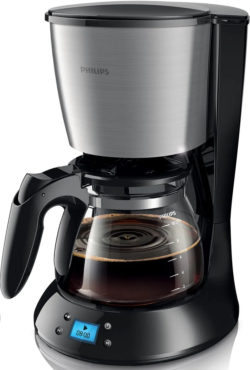 Кавоварка Philips Daily Collection 1.2л, для меленої кави, чорна з сріблястими елементами.