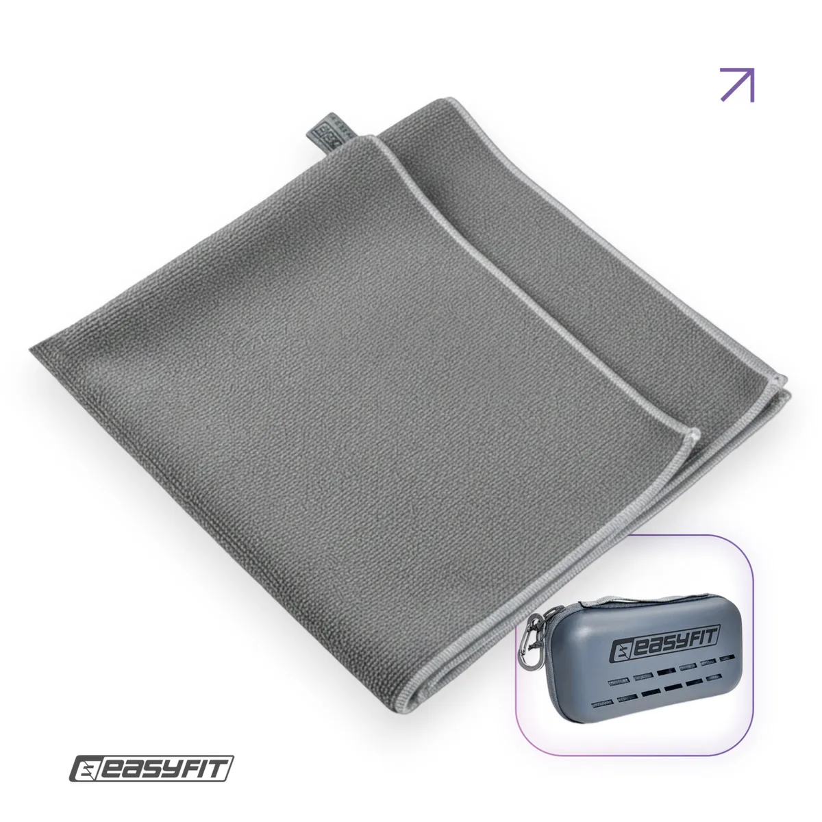Спортивний рушник EasyFit мікрофібра 90х50 см сірий кейс