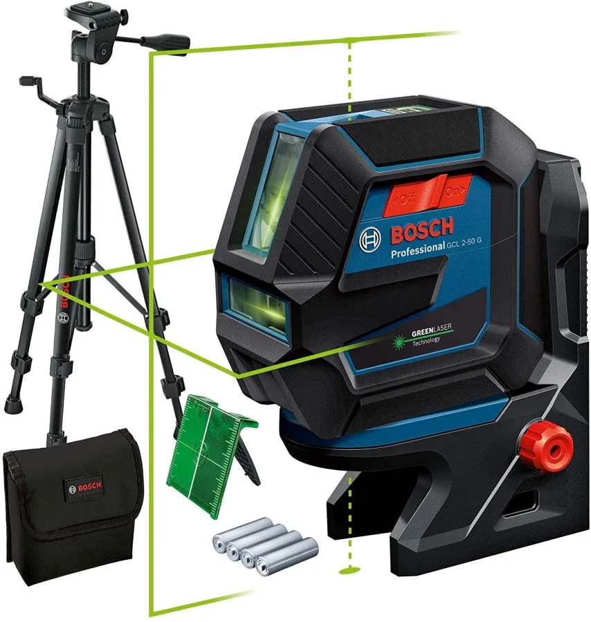 Нівелір лазерний Bosch Professional до 15м зелений промінь з штативом для будівництва та ремонту