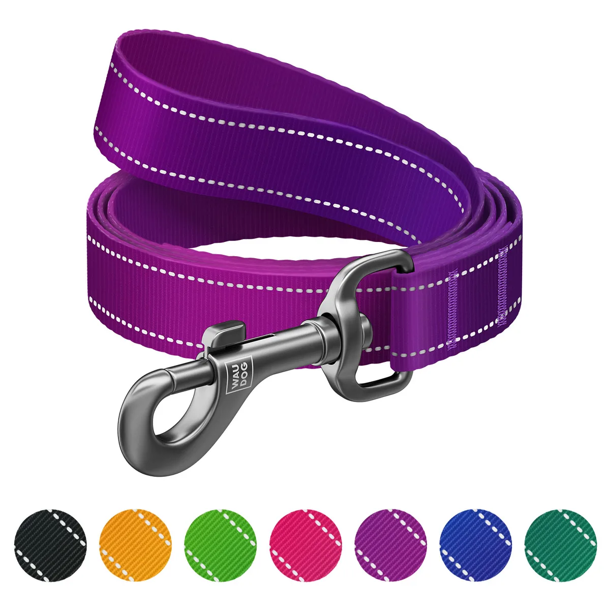 Повідець для собак WAUDOG Nylon Mono світловідбивний нейлоновий 25 мм x 200 см фіолетовий L-XXL