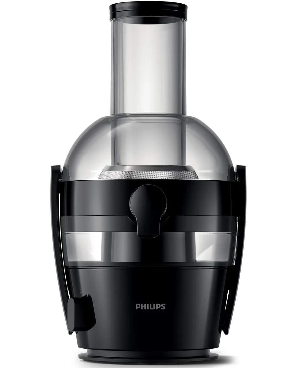 Соковыжималка Philips Viva Collection, мощность 800 Вт, емкость чаши 2 л, объем жмыха 1,2 л, желоб для целых яблок, изготовлен из пластика