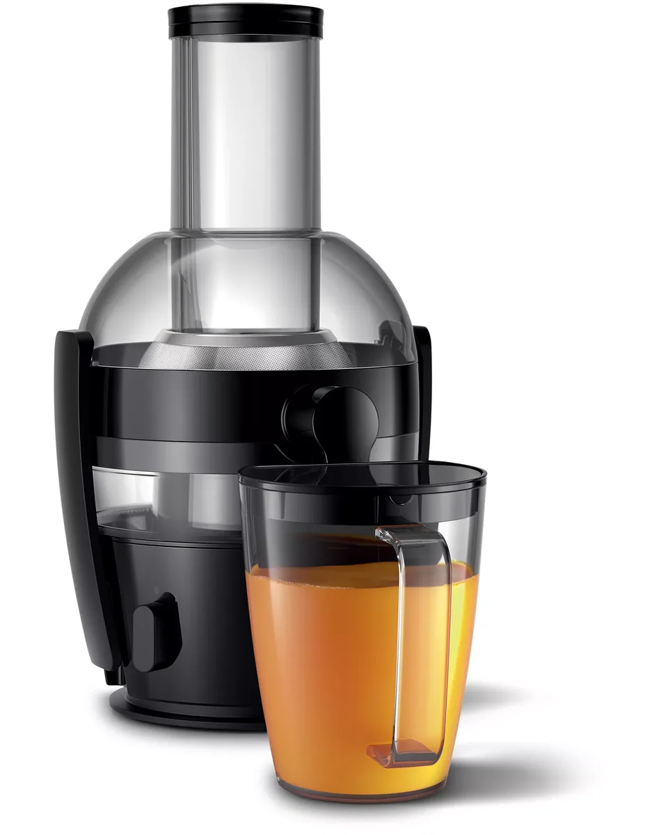 Соковыжималка Philips Viva Collection, мощность 800 Вт, емкость чаши 2 л, объем жмыха 1,2 л, желоб для целых яблок, изготовлен из пластика