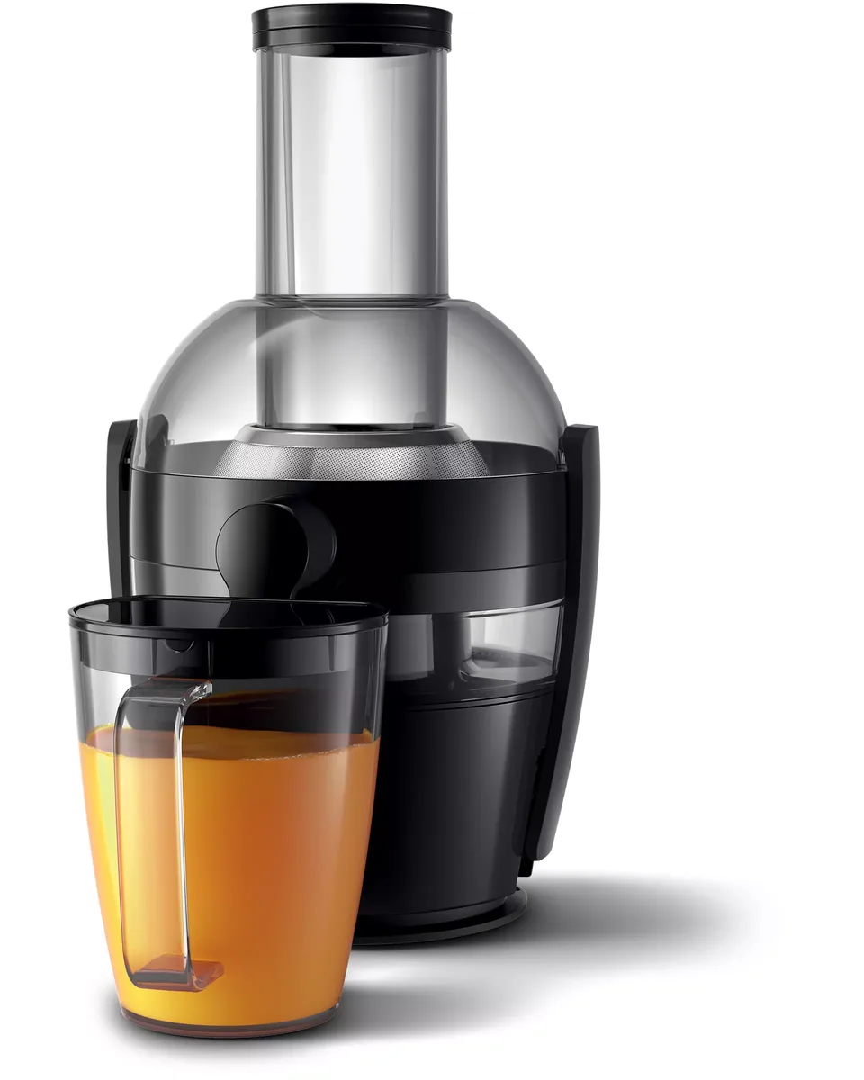 Соковыжималка Philips Viva Collection, мощность 800 Вт, емкость чаши 2 л, объем жмыха 1,2 л, желоб для целых яблок, изготовлен из пластика