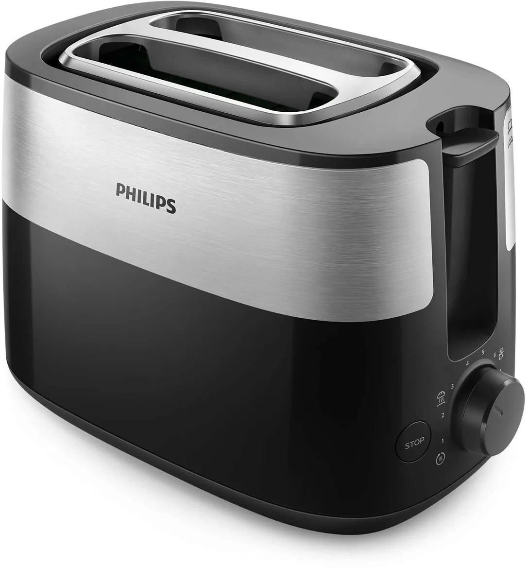 Тостер Philips Daily Collection 830 Вт, металевий/пластиковий, чорного кольору.