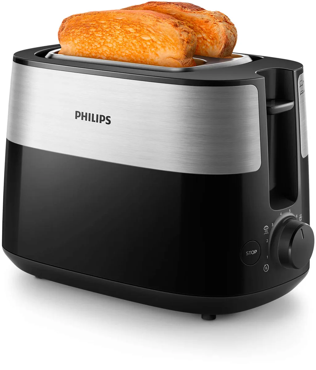 Тостер Philips Daily Collection 830 Вт, металевий/пластиковий, чорного кольору.
