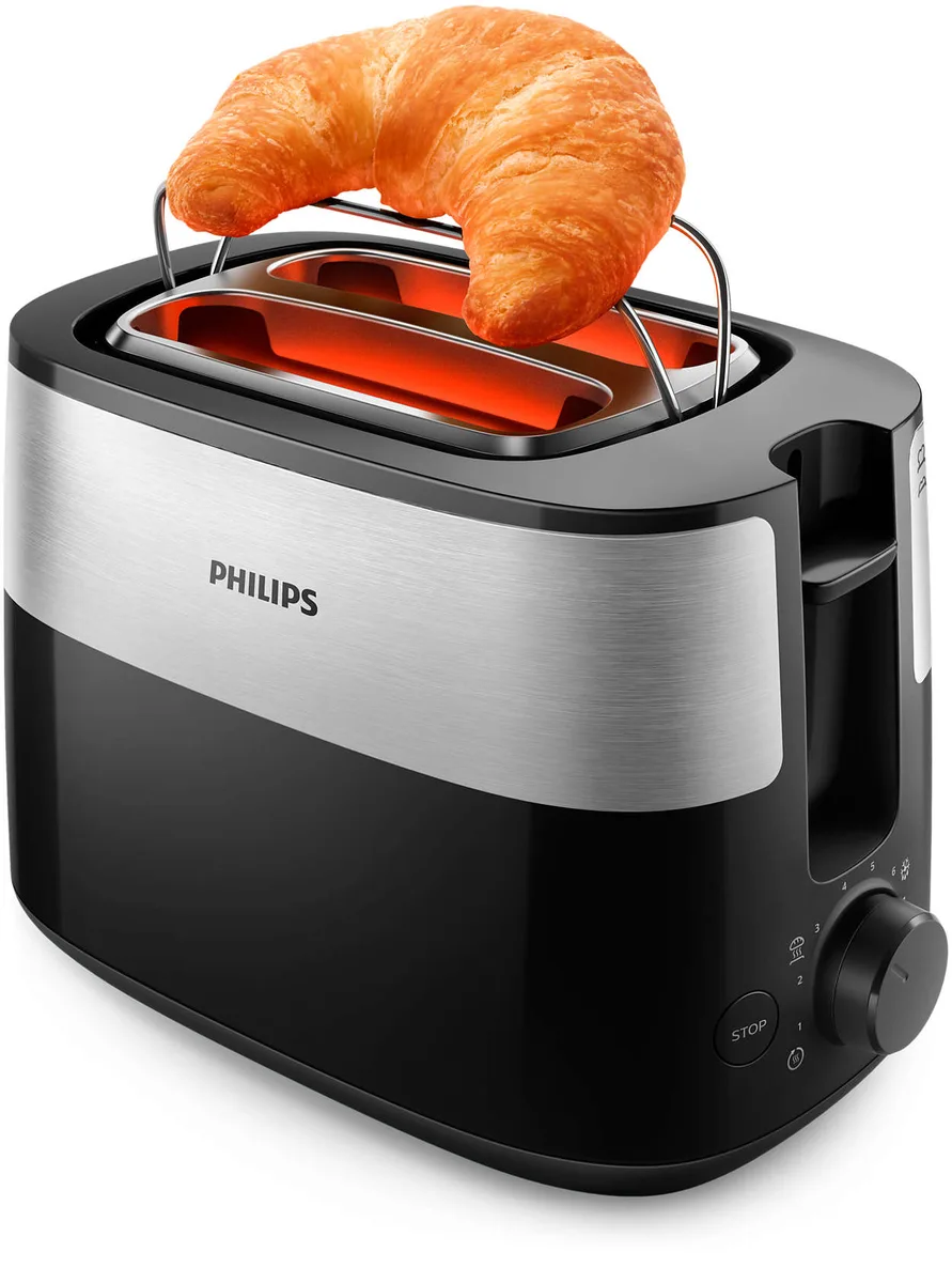 Тостер Philips Daily Collection 830 Вт, металевий/пластиковий, чорного кольору.