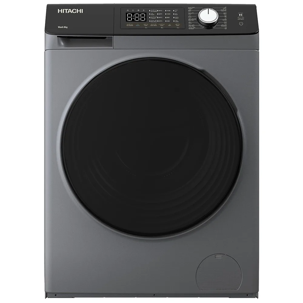 Фронтальна пральна машина Hitachi, 8 кг, 1400 об/хв, клас енергоефективності A+++, 60 см, з дисплеєм, функцією пари, інверторним м