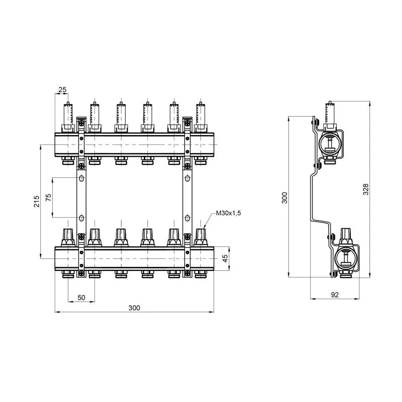 Коллектор Thermo Alliance Forte 1" 6 выходов латунь для теплого пола 328х400х92 мм